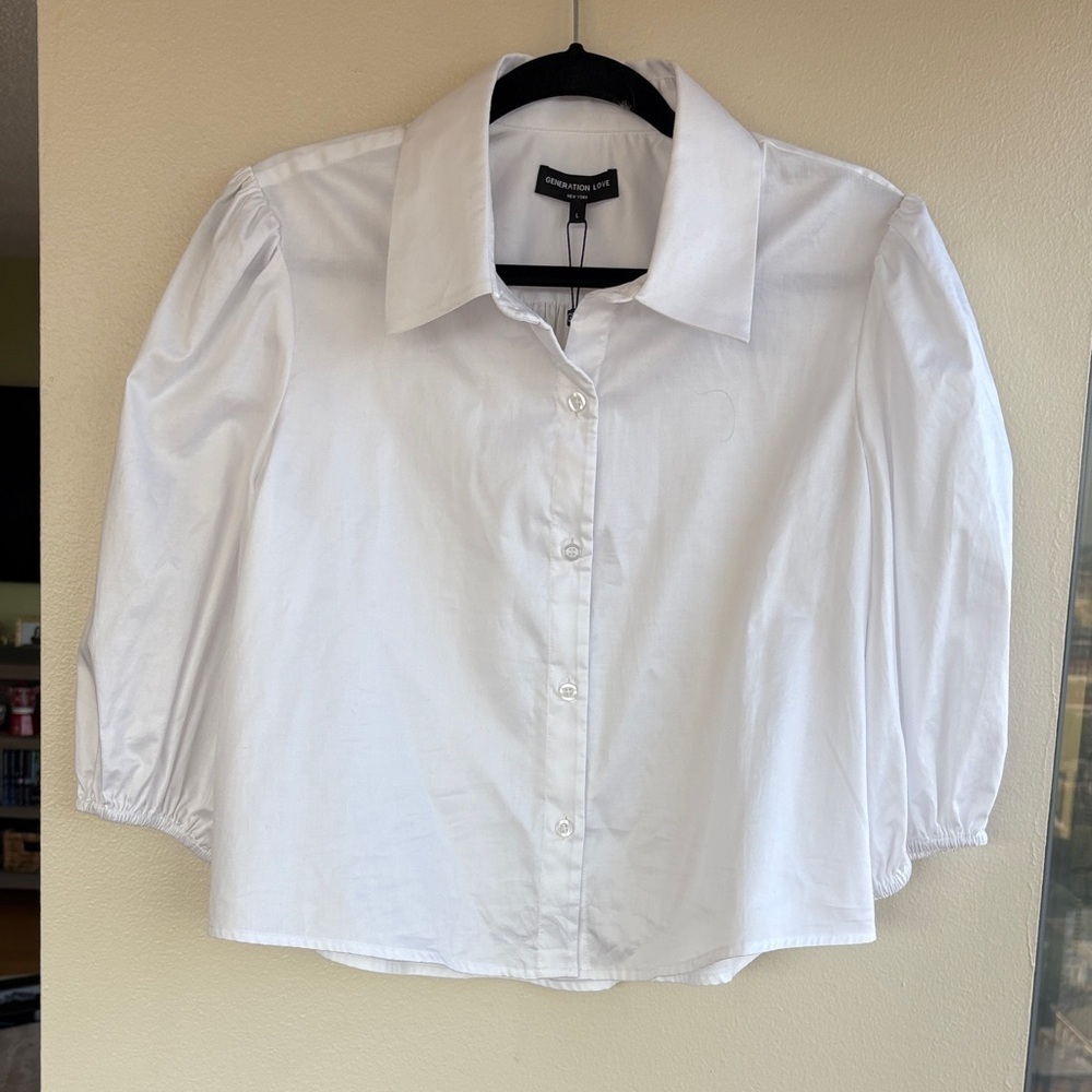 Generation Love Tammy Poplin White Puff Sleeve Button-Down Shirt